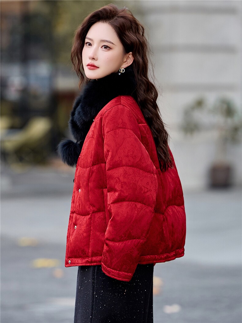 【现货现货】2026冬季新款新中式羽绒服女短款90白鸭绒真毛领现货,女装羽绒服,一安秀