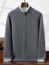 2025年秋冬季100羊毛开衫时尚都市双股半高撞色羊毛衫羊毛外套，男装针织衫/毛衣，星纬羊绒