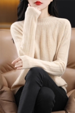 春秋新款圆领针织衫女宽松套头显瘦内搭毛衣打底衫薄，女装针织衫/毛衣，牧思羊