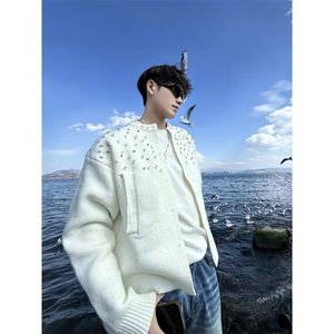 细闪镶钻毛衣开衫男款秋季痞帅高级感cleanfit针织衫外套SW408图片