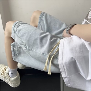牛仔短裤男夏季美式复古潮流水洗直筒裤子高街痞帅休闲五分裤图片