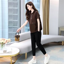 2021夏季新款简约优雅时尚气质连帽休闲舒适两件套，女装套装/套裙，魅影