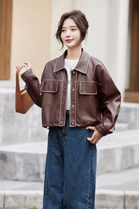 短款皮衣外套女2024秋季新款宽松休闲美式复古美拉德机车夹克上衣图片