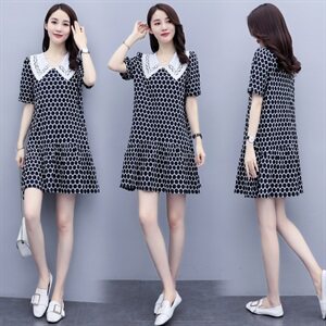 2021夏装新款时尚刺绣娃娃领连衣裙大码,女装连衣裙,尚洛菲