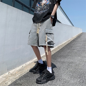 夏季立体口袋工装牛仔短裤男韩版宽松阔腿直筒五分N0672-P45图片