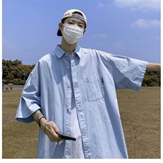 2024夏款男短袖衬衫纯棉纯色五分袖宽松衬衣CS316P35，男装衬衫，星座1013-1