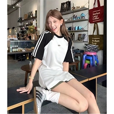 抖音得物品质二开240克宽松纯棉美式潮牌插肩三杠织带短袖T恤，男装T恤，电商A486-1