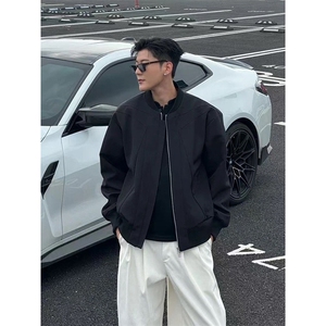 W10583-P78网图现货黑色红内飞行夹克棒球服高品质