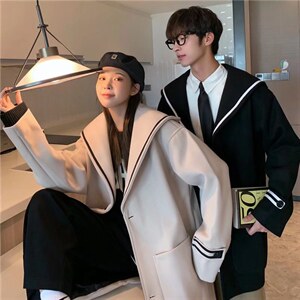 秋冬季ins毛呢大衣男中长款宽松风衣Y6528P70图片