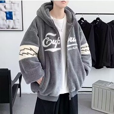 羊羔绒外套男秋冬季加厚连帽棉服青少年冬装潮牌宽松棉衣夹克，男装夹克，星座1210-1