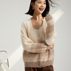 秋冬季羊绒休闲百搭时尚拉绒渐色开衫，女装羊绒衫，英集羊绒