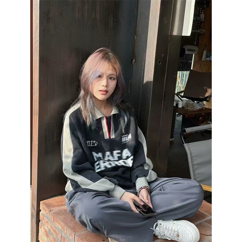 麂皮绒POLO领卫衣男女新款宽松bf美式潮学院风上衣W128,男装卫衣,星座1116A（原606A-3）