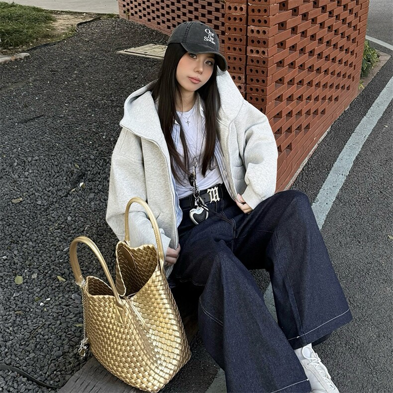 抖音得物高品质25秋冬美式高街宽松结构防风高领连帽卫衣外套W60,男装卫衣,电商A486
