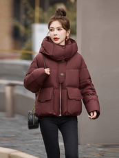 红时尚中长款羽绒服女2024冬季新款韩系宽松加厚白鸭绒外套，女装羽绒服，艾尚靓装