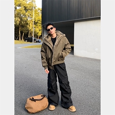 美式解构夹克冬季加厚毛领百搭高级感夹棉棉服外套MF379-P93，男装夹克，星座412-3