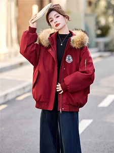 明星同款年货款真毛领连帽工装派克白鸭绒羽绒服图片