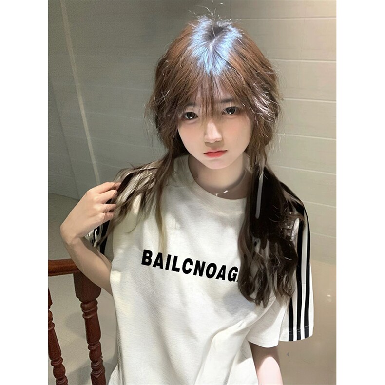 抖音得物高品质二开240克宽松纯棉美式潮牌三条杠织带短袖T恤，男装T恤，电商A486-1