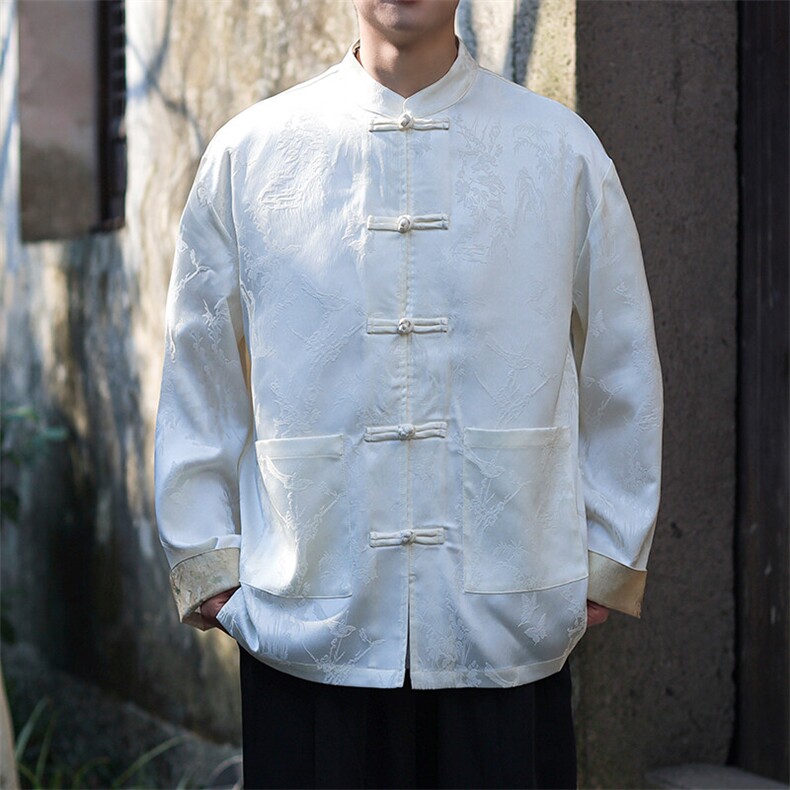风男士春装新款2025长袖开衫提花小鸟衬衫A021-KS513-P85控108图片