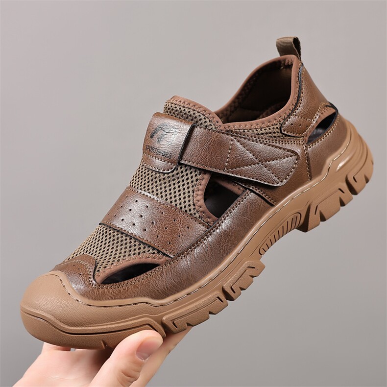 X4075-P135牛皮凉鞋男士2024新款休闲透气洞洞鞋包头户外沙滩鞋，男鞋凉鞋，星座1407-3