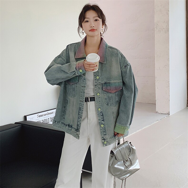 美式复古牛仔外套女2025春季新款盐系宽松小个子休闲渐变夹克上衣,女装短外套,浙宝305