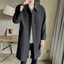 2025秋冬韩版休闲风衣男士店主风中长款翻领时尚纯色外套888-P165，男装风衣，电商A413