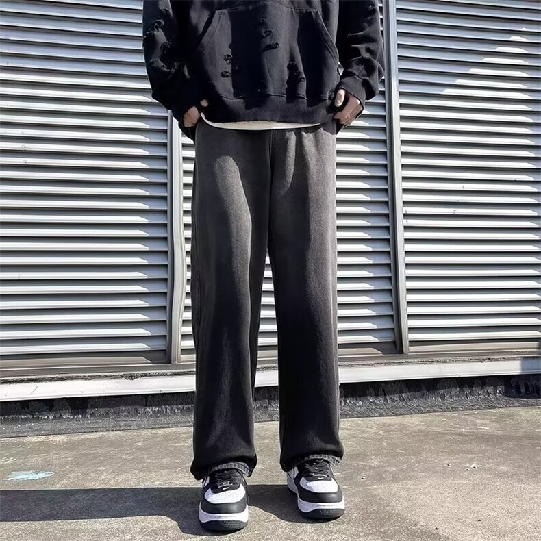 渐变牛仔裤男款vibe高街阔腿裤子潮牌复古美式卷边垂感直筒裤,男装牛仔裤,星座410-7