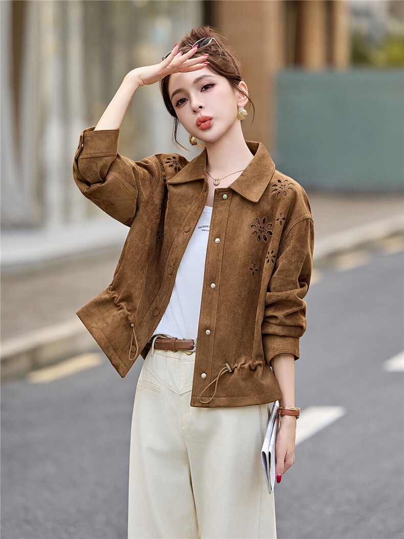 短款外套女2026秋季新款小个子美拉德复古休闲收腰麂皮绒夹克上衣,女装短外套,丽影随形