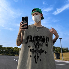 新款夏季潮流磨破做旧水洗宽松无袖背心DT6248P40控58，男装背心/马甲，电商A268A