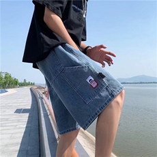 短裤男夏季美式复古个性潮牌宽松休闲裤男直筒阔腿运动五分裤，男装牛仔裤，星座506