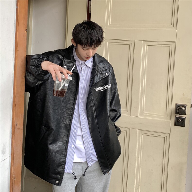 港风中性休闲宽松潮流皮衣大码M-5XL夹克男士外套JK7570P85控128,男装夹克,星座227-7