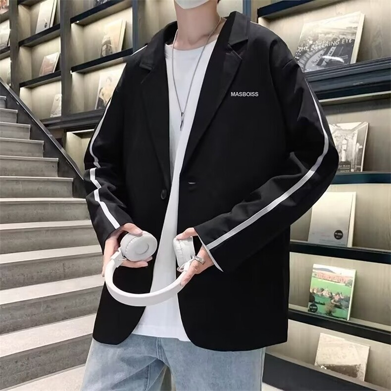 西服男韩版潮流关键是去拼色字母2024春季新款ins外套W5677-P47,男装西服,星座412-3
