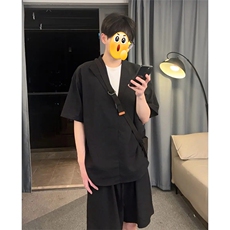 (网图慎用）特批P58无差价美式假两件大码亚麻两件套装男TZ5355，男装休闲套装，电商A001-1
