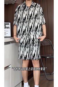 短袖衬衫男+短裤男套装男100%聚酯纤维M-5XL大码TZ78721P50控98图片