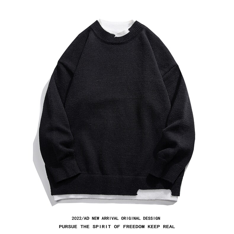 光板得物\唯品\抖音二开六色加厚假两件圆领毛衣M200P50,男装针织衫/毛衣,电商A247B