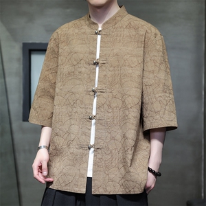 2025夏季新款风男装外套金属盘扣新中式肌理提花衬衫C137-P65图片