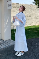 2025夏季新款时髦工装防晒短袖立领上衣半身裙气质淡人，女装连衣裙，2C285