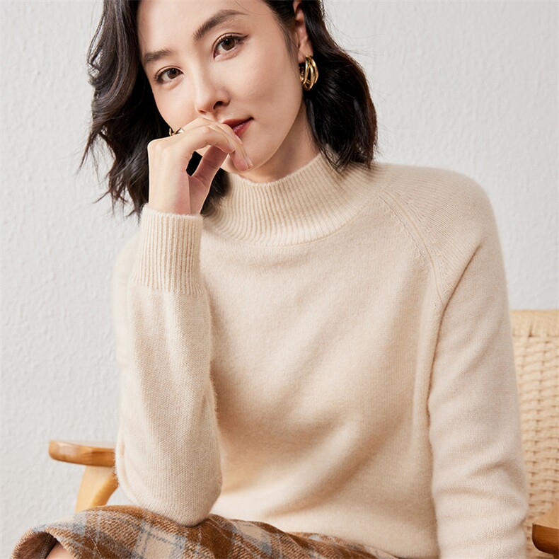 2025年秋季新款百搭女士半高领长袖套头衫,针织衫/毛衣,春贝羊绒