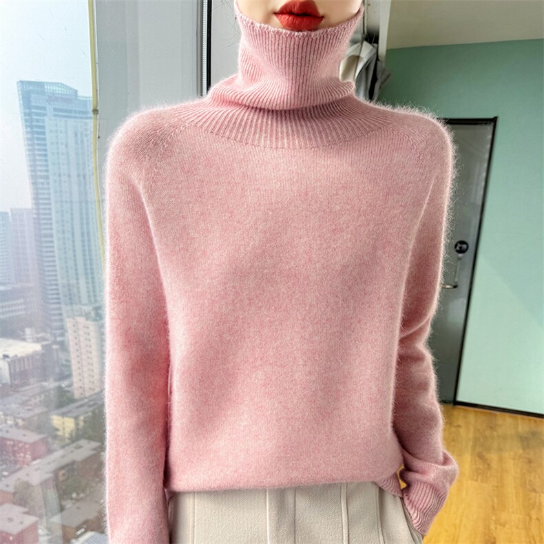 秋冬季35%羊绒65%羊毛七针简约优雅时尚高领羊绒衫,女装羊绒衫,美轩羊绒