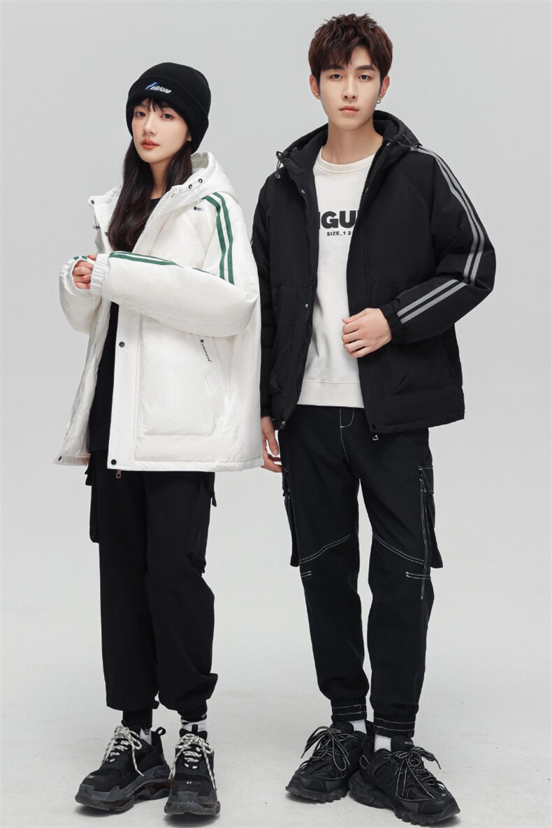 经典三条杠连帽短款时尚韩版白鸭绒羽绒服外穿学生情侣班服,男装羽绒服,星座301D-5(原星座1415）