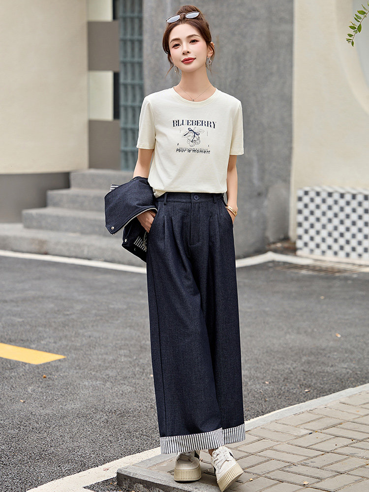 时尚条纹拼接休闲套装女2025夏新款洋气休闲马甲阔腿裤搭配一整套,女装套装/套裙,美沁
