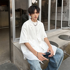 大码压皱冰丝顺滑大方领衬衫防晒外套A071-C67-P40，男装衬衫，电商A071