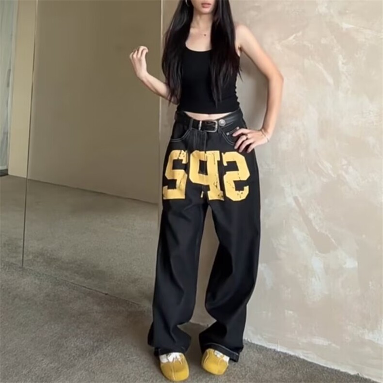 网络图现货美式复古潮流牛仔裤直筒阔腿高街休闲长裤JB382-P50,男装牛仔裤,星座715-7