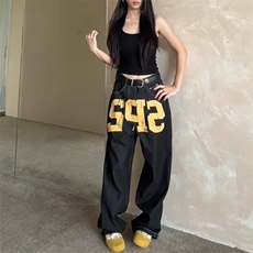 网络图现货美式复古潮流牛仔裤直筒阔腿高街休闲长裤JB382-P50，男装牛仔裤，星座715-7