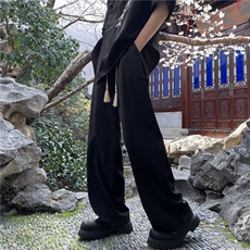 抖音品质风新中式排扣设计宽松休闲裤B315-K24081-特p30控58，男装休闲裤，电商B315