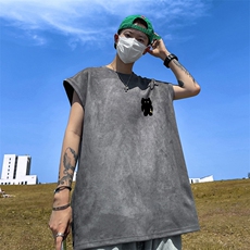 量大优供视频得物直播品230克夏季麂皮绒背心无袖T恤BJ518，男装背心/马甲，电商A486