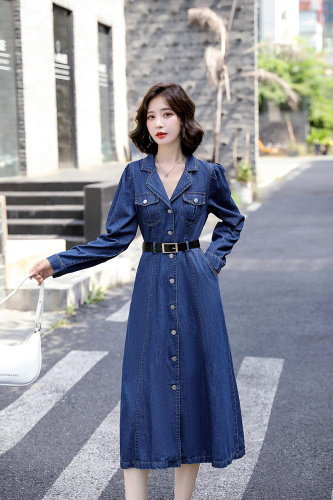 时尚气质牛仔收腰连衣裙2021年秋季新款韩版女长裙潮,女装连衣裙,润尚靓点