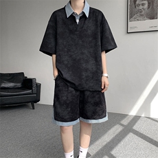 GENIOLAMODE假两件扎染休闲运动短袖短裤套装男士夏季新款两件套，男装休闲套装，电商A059