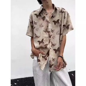 水墨蝴蝶印花衬衫男短袖夏季海边防晒衬衣冰丝薄款CA365-P30图片