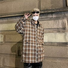 日系复古cityboy衬衫秋冬季男生学院风加厚情侣毛呢保暖格子衬衣，男装衬衫，星座601-2