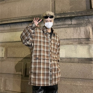 日系复古cityboy衬衫秋冬季男生学院风加厚情侣毛呢保暖格子衬衣图片